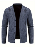 [100% Polyester V-Neck Cardigan] Men'S Casual Fashion V-Neck Cardigan Sweater - 100% Polyester Knit Fabric with Solid Pattern and Button Details, Regular Sleeve, Long Sleeve, Single Breasted Placket, Spring/Fall Season, Night