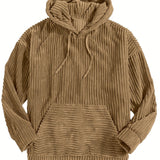 [Men's Vintage Corduroy Hoodie] Vintage Corduroy Hoodies For Men, Men's Casual Pullover Hooded Sweatshirt With Kangaroo Pocket Streetwear For Winter Fall, As Gifts