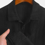 [Brown|Casual] Breathable Brown Men's Knit Shirt | Casual Short Sleeve, Button-Up Collar | Perfect for Golf or Tennis with Eyelet Embroidery