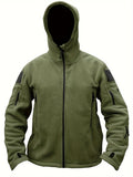 Windproof Fleece Jacket - Men's Cozy Hooded Coat - Zipper, Solid Color, Multiple Pockets for Autumn and Winter