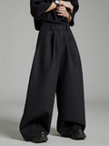 Men'S Loose Fit Solid Color Wide Leg Pants with Pockets - Casual, Soft, and Comfortable for Spring, Street Style, Casual Wear Pants|Wide Leg Trousers|Nonstretch Fabric