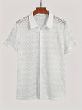 Men'S Summer Casual Short Sleeve Shirt, 100% Polyester, Solid Color, Skinny Fit, Woven Fabric with Slight Stretch, Lapel Collar, Button Details, 180g/m² - Weekend Wear
