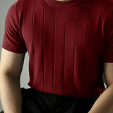 Men's Short Sleeve Crew Neck Knit Sweater - Red, Blend Fabric, Stretchy, Easy Care, Ideal for Outdoor & Casual Wear