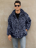 Soft, Warm Men's Faux Fur Hooded Jacket - Elegant Leopard Print Zip-Up Coat with Pockets, Machine Washable for Fall/Winter Casual Wear