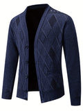 [100% Polyester V-Neck Cardigan] Men'S Casual Fashion V-Neck Cardigan Sweater - 100% Polyester Knit Fabric with Solid Pattern and Button Details, Regular Sleeve, Long Sleeve, Single Breasted Placket, Spring/Fall Season, Night