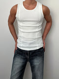 Men's Slim-Fit Ribbed Tank Top - Stretchy, Breathable Polyester for Gym & Fitness, Summer Essential