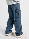 Men's Casual Jeans With Multiple Pockets, Straight Tube, Loose Fit, Slimming And Wide Leg Workwear Jeans, Street Hop, Street Dance, Skateboarding, Denim Pants