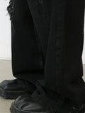 Men's Black Ripped Jeans - Distressed Denim, Loose Fit, Cotton Blend, Casual Streetwear for Skateboarding & Parties