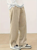 Plus Size Corduroy Pants - Casual Loose-Fit Solid Color Straight-Leg Drawstring Trousers - 100% Breathable Polyester Woven Fabric for Urban Streetwear & Outdoor Activities