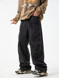 [Wide Leg Hip-hop Denim Pants] Men'S Workwear Jeans Hip-hop Street Dance Party Denim Jogging Pants Street Wide Leg Workwear Pants Straight Tube Loose Slimming Trend Retro Casual Denim Pants