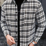 100% Polyester Long Sleeve Shirt] Men'S Polyester 100% Long Sleeve Casual Shirt - Plaid Lapel Collar, Button Front, Non-Stretch Fabric, Shrink Resistant, Woven, 500g/m² - Versatile for Hiking, Outdoor, Daily Wear, Festive O