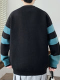 Cozy Thermal Men's Fleece-Lined Knit Sweater - Soft Polyester Blend, Machine Washable, Casual & Trendy Color Block Design - Perfect for Fall & Winter