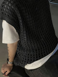 Men'S Fashion Hollow-Out Viscose Tank Top, Solid Color Crew Neck Sleeveless Knit Vest for Casual, Outdoor, Streetwear - Spring/Summer/Fall Season