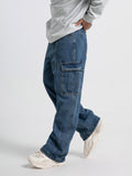 Men's Casual Jeans With Multiple Pockets, Straight Tube, Loose Fit, Slimming And Wide Leg Workwear Jeans, Street Hop, Street Dance, Skateboarding, Denim Pants