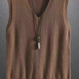 100% Viscose Solid Color V-Neck Knit Tank Top - Casual Sleeveless Sweater, Skinny Fit, Stretch Fabric, 210g/m² - for Spring/Fall, Outdoor & Streetwear, Adult & Teen