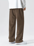 Plus Size Corduroy Pants - Casual Loose-Fit Solid Color Straight-Leg Drawstring Trousers - 100% Breathable Polyester Woven Fabric for Urban Streetwear & Outdoor Activities