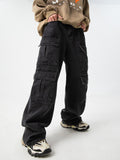 [Wide Leg Hip-hop Denim Pants] Men'S Workwear Jeans Hip-hop Street Dance Party Denim Jogging Pants Street Wide Leg Workwear Pants Straight Tube Loose Slimming Trend Retro Casual Denim Pants