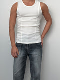 Men's Slim-Fit Ribbed Tank Top - Stretchy, Breathable Polyester for Gym & Fitness, Summer Essential
