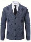 [100% Polyester V-Neck Cardigan] Men'S Casual Fashion V-Neck Cardigan Sweater - 100% Polyester Knit Fabric with Solid Pattern and Button Details, Regular Sleeve, Long Sleeve, Single Breasted Placket, Spring/Fall Season, Night