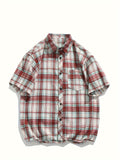 Summer Fashionable Plaid Print Short Sleeve Button Shirt - Men's Casual Lapel Trendy Versatile - Suitable for Dates, Beach Holiday, as Gifts
