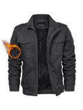 [Thick Cotton Retro Hooded Jacket] Men's Winter Casual Jacket Cotton Fabric Thick Stiff Shapely Retro Style Oblique Muscle Texture Hooded Fleece Lined Multi-pockets Knitted Ribbed Cuffs Hem Windproof Warm Outdoor Hiking Runni