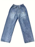 Cotton Blend Loose-Fit Jeans - Non-Stretch Solid Color Woven Pants with Elastic Waistband - Regular Length All-Season Casual Y2K Hip-Hop Style Work Pants for Men
