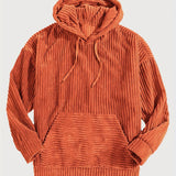 [Men's Vintage Corduroy Hoodie] Vintage Corduroy Hoodies For Men, Men's Casual Pullover Hooded Sweatshirt With Kangaroo Pocket Streetwear For Winter Fall, As Gifts