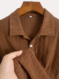 [Brown|Casual] Breathable Brown Men's Knit Shirt | Casual Short Sleeve, Button-Up Collar | Perfect for Golf or Tennis with Eyelet Embroidery