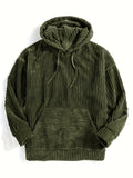[Men's Vintage Corduroy Hoodie] Vintage Corduroy Hoodies For Men, Men's Casual Pullover Hooded Sweatshirt With Kangaroo Pocket Streetwear For Winter Fall, As Gifts