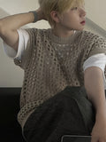 Men'S Fashion Hollow-Out Viscose Tank Top, Solid Color Crew Neck Sleeveless Knit Vest for Casual, Outdoor, Streetwear - Spring/Summer/Fall Season