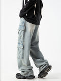 [Wide Leg Hip-hop Denim Pants] Men'S Workwear Jeans Hip-hop Street Dance Party Denim Jogging Pants Street Wide Leg Workwear Pants Straight Tube Loose Slimming Trend Retro Casual Denim Pants