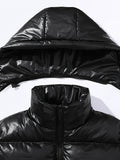 Men'S Winter Hooded Jacket, Casual Solid Color Polyester 100% with Pockets, Regular Fit, Non-Stretch Woven Fabric, Warm Thickened Coat with Polyester Fiber Filling