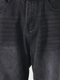 Men's black casual loose half elastic waist straight leg denim pants street dance party cycling all seasons