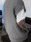 Men'S Fashion Hollow-Out Viscose Tank Top, Solid Color Crew Neck Sleeveless Knit Vest for Casual, Outdoor, Streetwear - Spring/Summer/Fall Season
