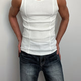 Men's Slim-Fit Ribbed Tank Top - Stretchy, Breathable Polyester for Gym & Fitness, Summer Essential