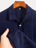 [Brown|Casual] Breathable Brown Men's Knit Shirt | Casual Short Sleeve, Button-Up Collar | Perfect for Golf or Tennis with Eyelet Embroidery