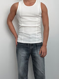 Men's Slim-Fit Ribbed Tank Top - Stretchy, Breathable Polyester for Gym & Fitness, Summer Essential