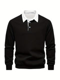 [Cozy Long Sleeve Shirt Button-Up] Men's Casual Long Sleeve Shirt with Plush Pearl Fabric - Cozy, Button-Up, Solid Red with White Collar, Perfect for Fall & Winter, Leisure Attire|Buttonup Design|Comfortable Fit, Shirt Plus S