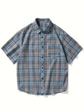 Summer Fashionable Plaid Print Short Sleeve Button Shirt - Men's Casual Lapel Trendy Versatile - Suitable for Dates, Beach Holiday, as Gifts