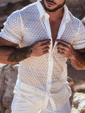 Men'S Summer Casual Short Sleeve Shirt, 100% Polyester, Solid Color, Skinny Fit, Woven Fabric with Slight Stretch, Lapel Collar, Button Details, 180g/m² - Weekend Wear