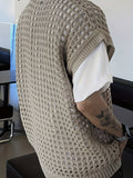 Men'S Fashion Hollow-Out Viscose Tank Top, Solid Color Crew Neck Sleeveless Knit Vest for Casual, Outdoor, Streetwear - Spring/Summer/Fall Season
