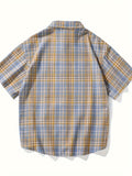 Summer Fashionable Plaid Print Short Sleeve Button Shirt - Men's Casual Lapel Trendy Versatile - Suitable for Dates, Beach Holiday, as Gifts