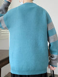 Cozy Thermal Men's Fleece-Lined Knit Sweater - Soft Polyester Blend, Machine Washable, Casual & Trendy Color Block Design - Perfect for Fall & Winter