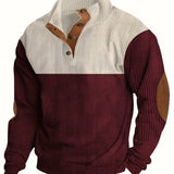 Long Sleeve Color Block Corduroy Sweater - Men's Casual Knitted Outerwear for Autumn and Winter - Stand Collar
