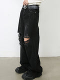 Men's Black Ripped Jeans - Distressed Denim, Loose Fit, Cotton Blend, Casual Streetwear for Skateboarding & Parties