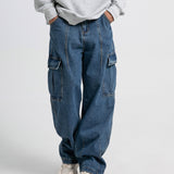 Men's Casual Jeans With Multiple Pockets, Straight Tube, Loose Fit, Slimming And Wide Leg Workwear Jeans, Street Hop, Street Dance, Skateboarding, Denim Pants