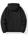 Warm & Cozy Polyester Blend Men's Fleece-Lined Hooded Jacket - Long Sleeve, Regular Fit, Casual Zip-Up Winter Coat with Pockets, Non-Transparent, Machine Washable, Solid Color