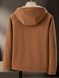 Warm & Cozy Polyester Blend Men's Fleece-Lined Hooded Jacket - Long Sleeve, Regular Fit, Casual Zip-Up Winter Coat with Pockets, Non-Transparent, Machine Washable, Solid Color