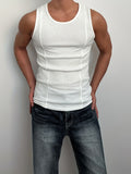 Men's Slim-Fit Ribbed Tank Top - Stretchy, Breathable Polyester for Gym & Fitness, Summer Essential