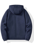 Warm & Cozy Polyester Blend Men's Fleece-Lined Hooded Jacket - Long Sleeve, Regular Fit, Casual Zip-Up Winter Coat with Pockets, Non-Transparent, Machine Washable, Solid Color